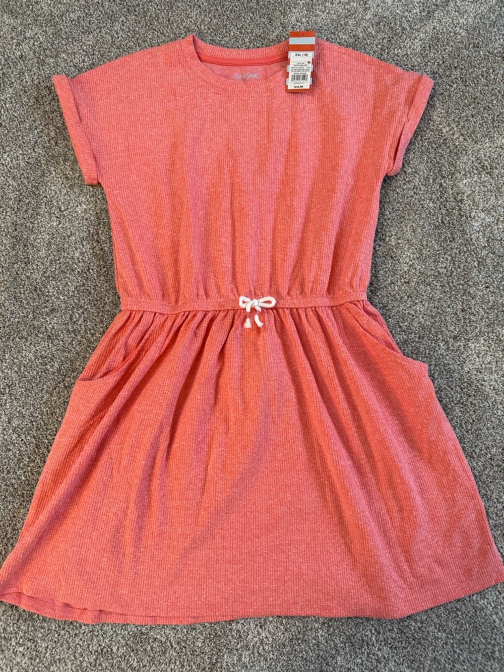 Cat & Jack Girls Coral Knit Drawstring Dress Size XXL 18 NEW with tags